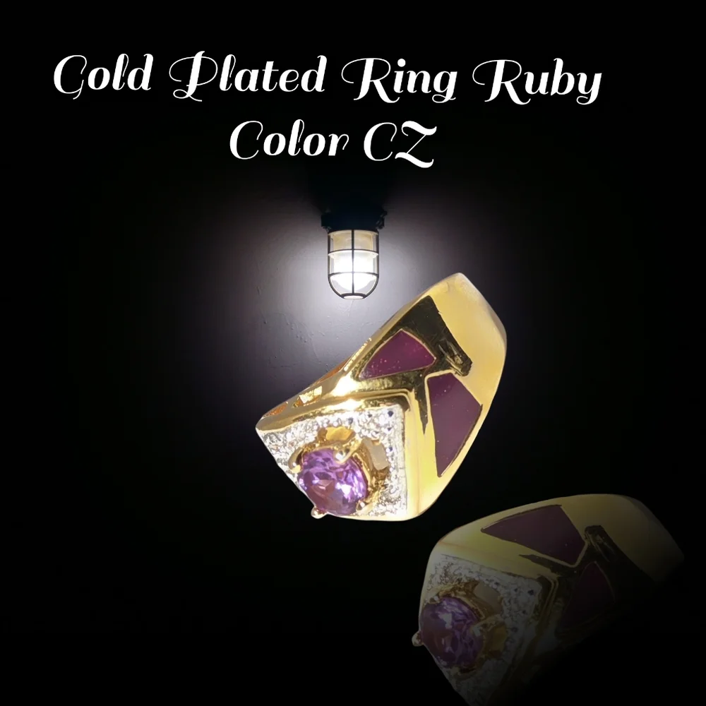 Gold Plated Ring Ruby Color CZ Size 8 NWOT
